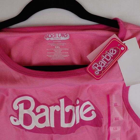 NWT Barbie The Movie Crop Top Shirt XXL Pink Logo Sleeveless Graphic Cute Girly - Picture 6 of 7